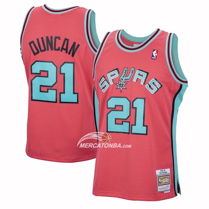 Maglia San Antonio Spurs Tim Duncan NO 21 Mitchell & Ness 1998-99 Rosa